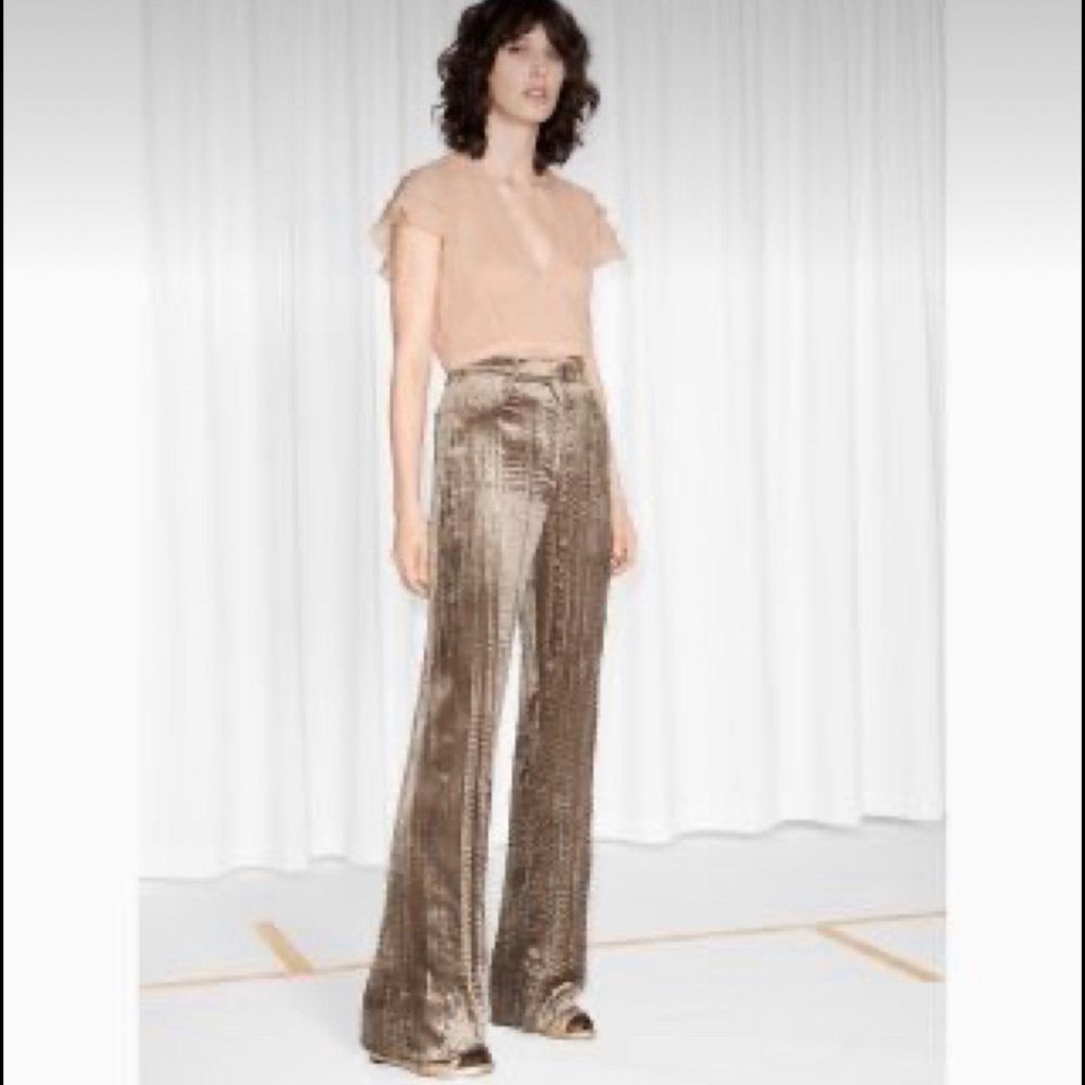Other Stories x Rodarte crushed velvet pants gold wide leg high waist flare 4 S